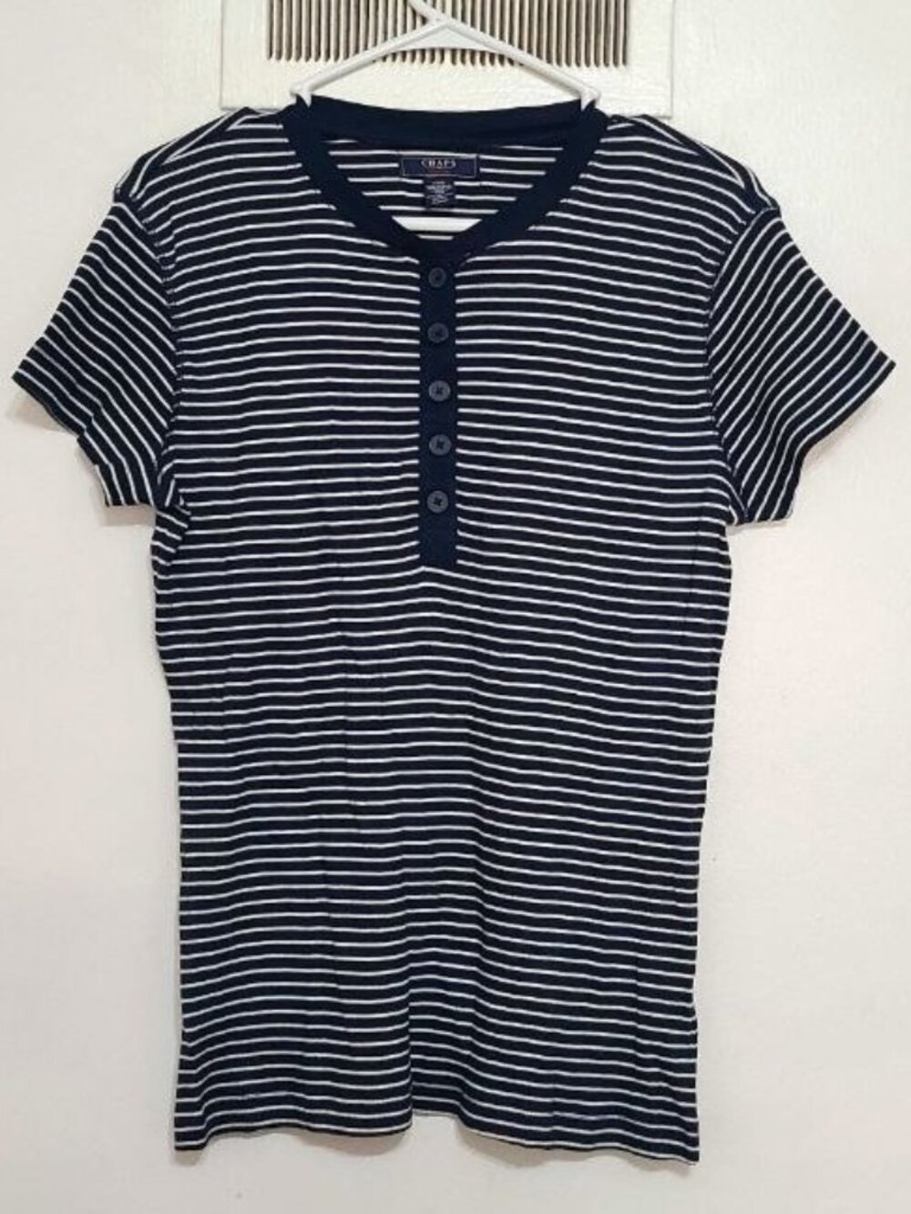 Navy Stripe Button‑Front Tee